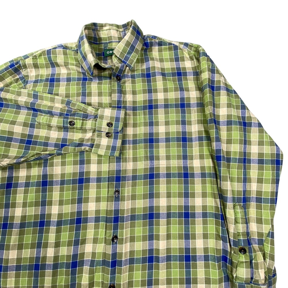 Orvis Shirt Mens L Flannel Plaid Check Button Down Green Wool Blend Long Sleeve